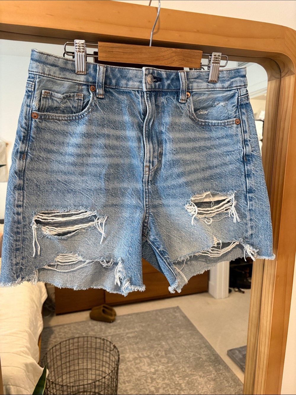 American Eagle Light Blue Distressed Baggy Mom denim shorts
